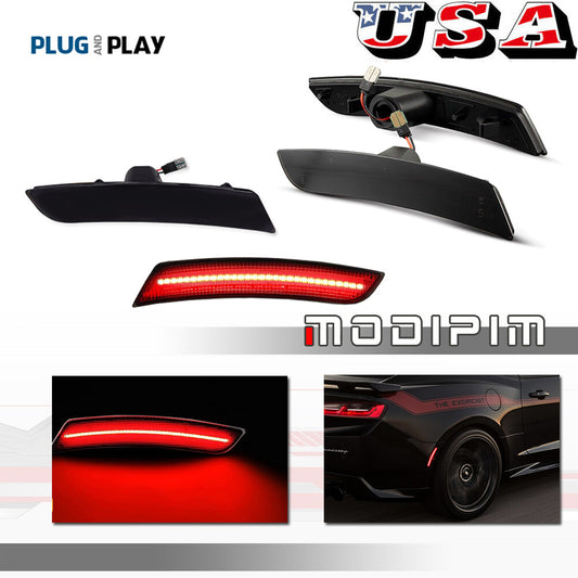 Suitable for 2016-2023 for Chevrolet Camaro Smoke Lens Red LED Side Marker Lights and Mudguard Lights (4-Piece Set)