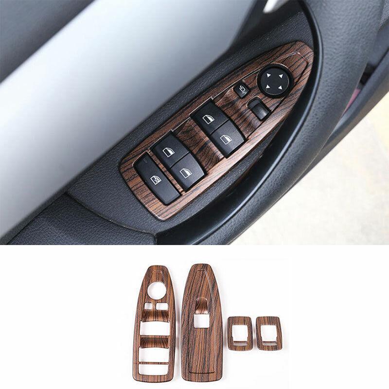 for BMW X1 F48 2016-2020 Pine Wood Grain Window Lock Lift Panel Trim Frame 4PCS