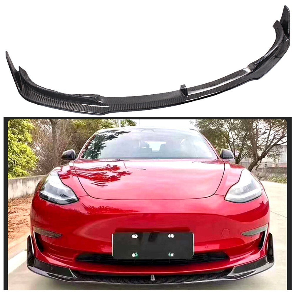 For 18-21 for Tesla Model 3 Carbon Fiber Front Rear Bumper Lip+Side Skirt Body Kit