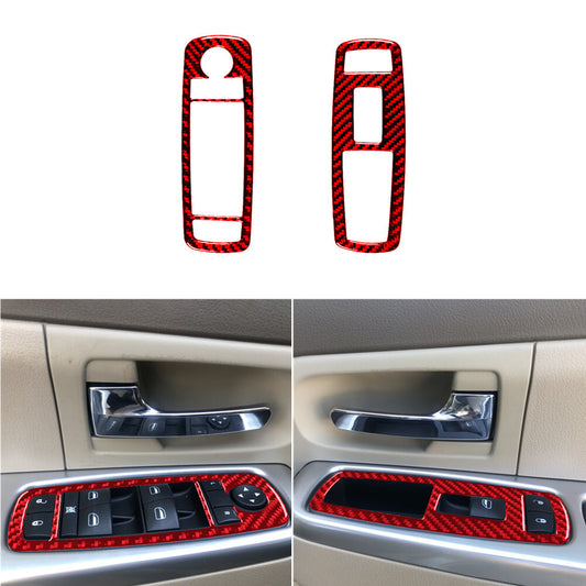 Red Carbon Fiber Door Window Lift Switch Panel Trim for Jeep Liberty 2008-2012