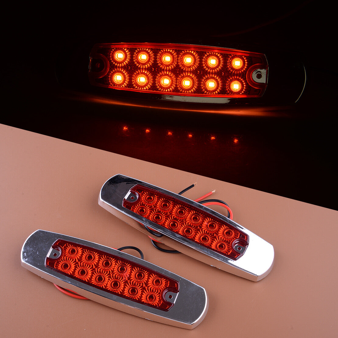 2PCS 12 LED Sealed Side Marker Clearance Light Fish Shape Truck Trailer 12V