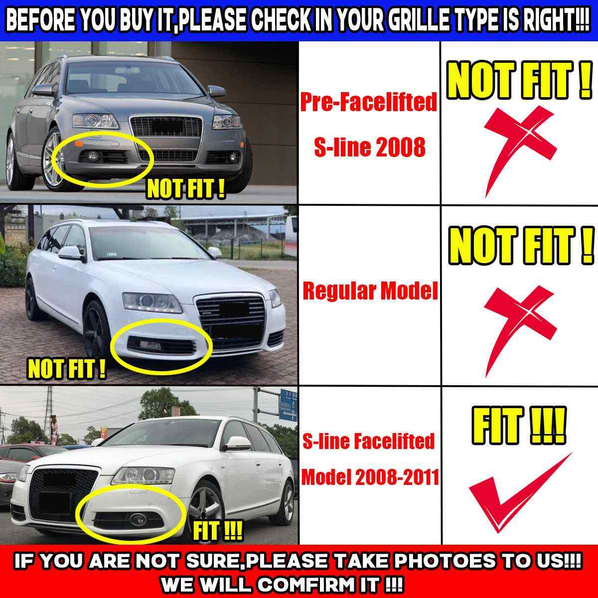 Black front bumper fog light grille cover with honeycomb pattern suitable for Audi A6 C6 S-line 08-11