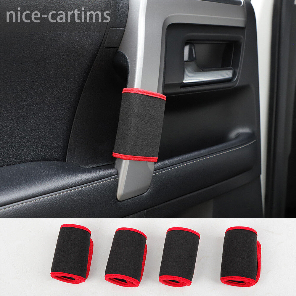 Black/Red Interior Door Handle Protective Cloth Cover For Toyot@ 4Runner 2017-23