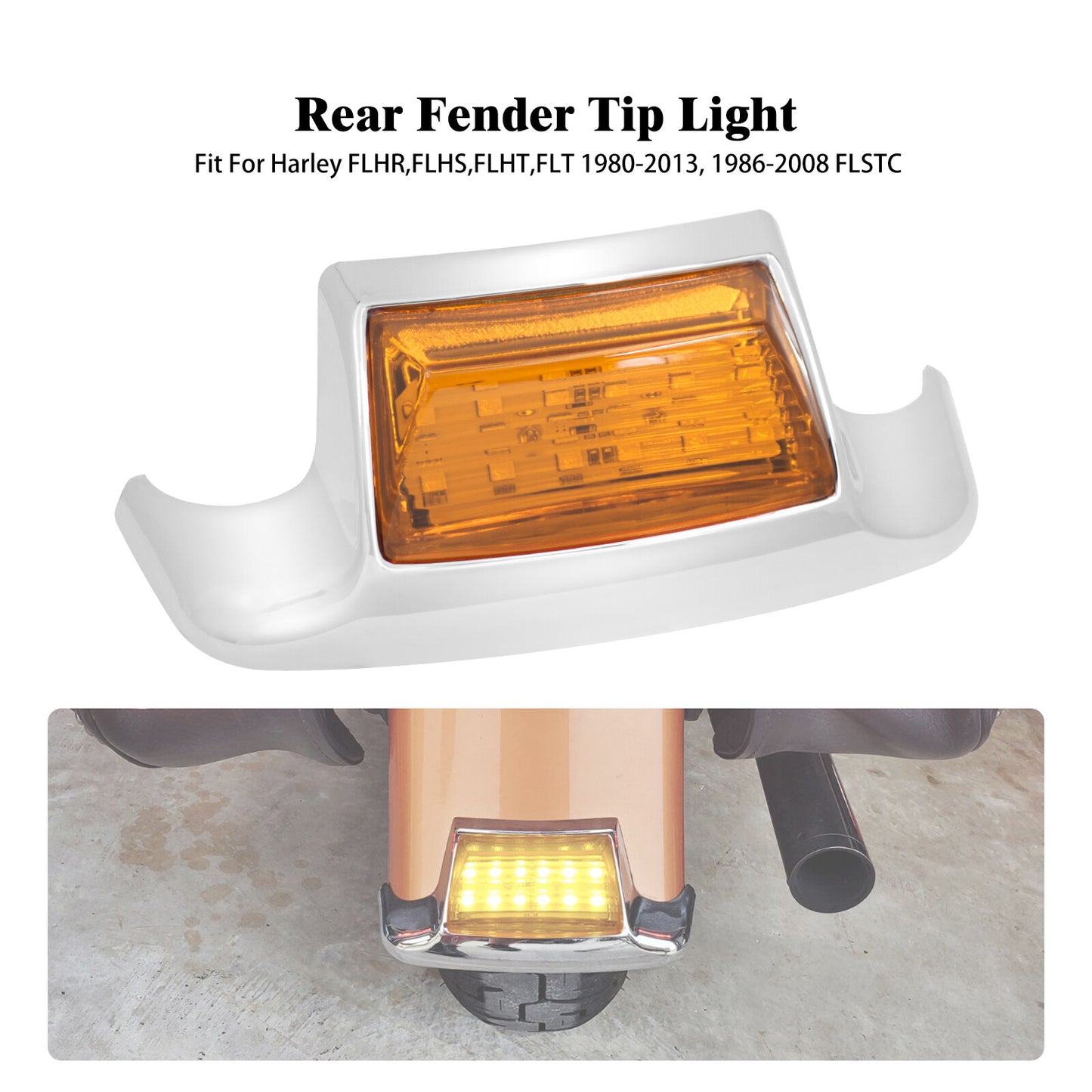 Rear Fender w/ Amber Lens Tip LED Light for Harley Electra Road Glide Softail