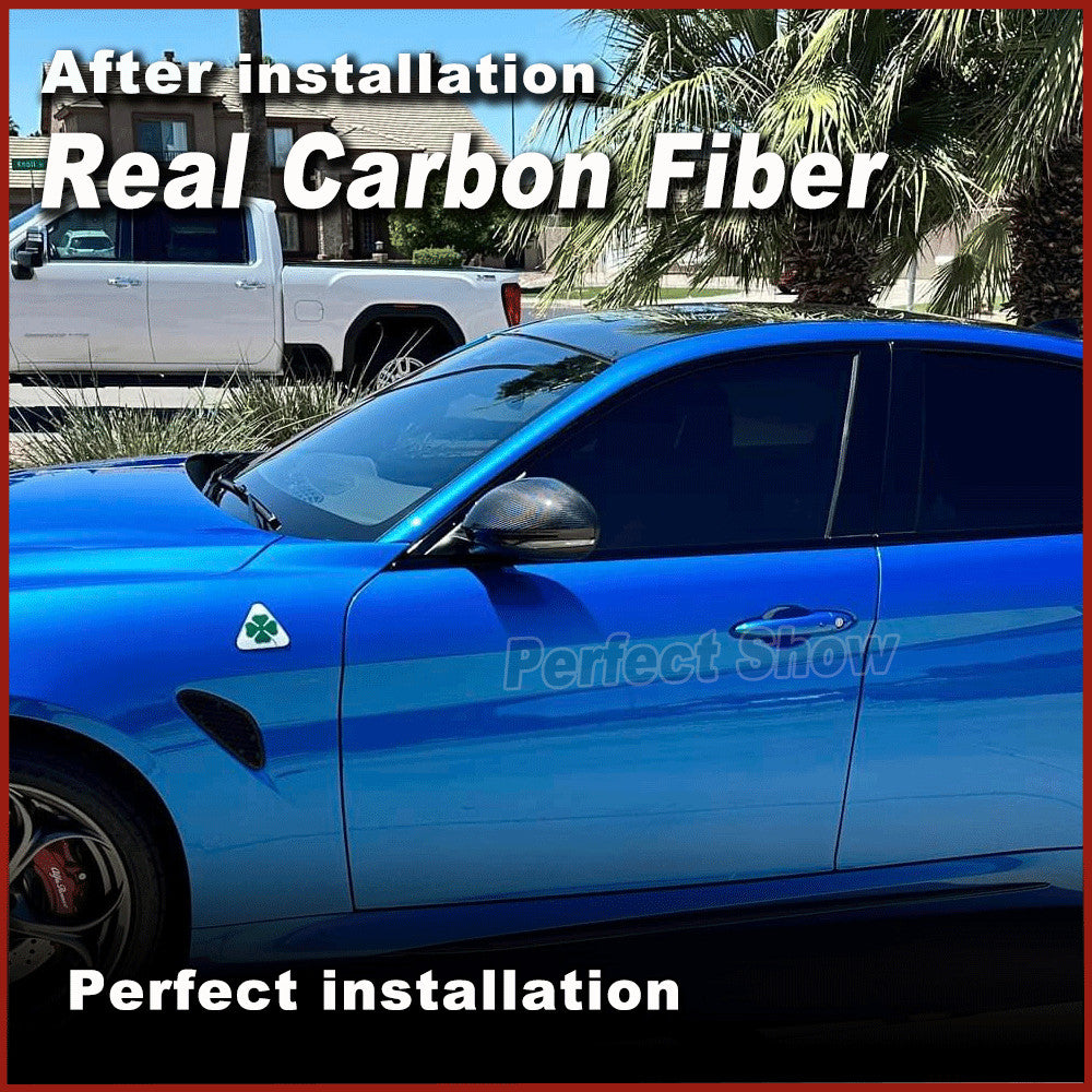 2PCS Carbon Fiber Side Mirror Cover Caps Add-On Fit for Alfa Romeo Giulia 15-18