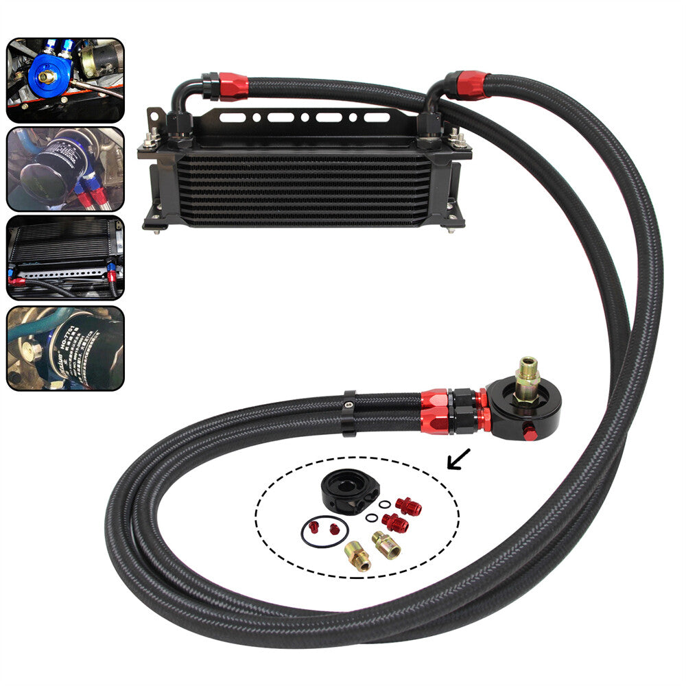 10 Row AN-10AN Universal Engine Oil Cooler+Filter Adapter Hose Kit For Japan Car