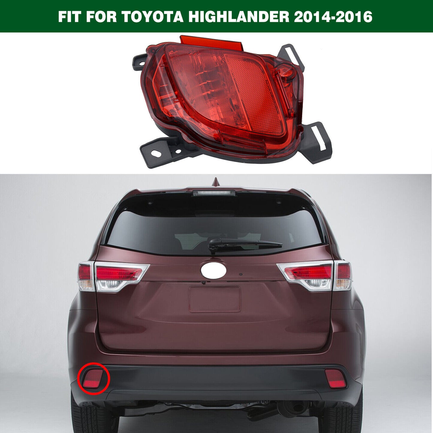 1Pcs Rear Left Fog Light Reflector Tail Lamp Fit for TOYOTA HIGHLANDER 2014-2016