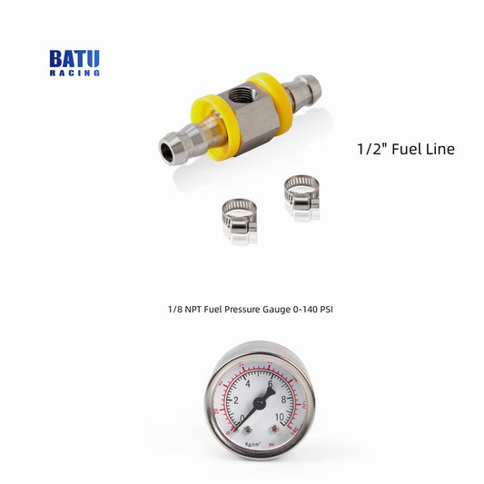 1/2 Gauge Sensor T-Fitting Adapter + 1/8 NPT Fuel Pressure Gauge 0-140 PSI