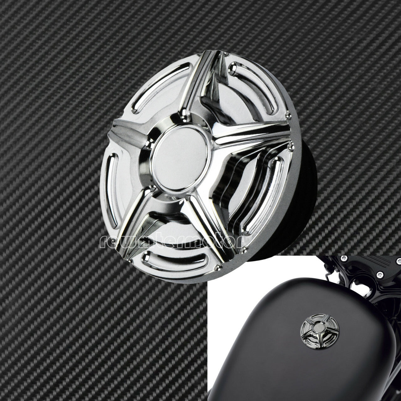 Pentagram Chrome Vented Gas Cap Fuel Tank Right-hand Thread Fit for Harley Dyna