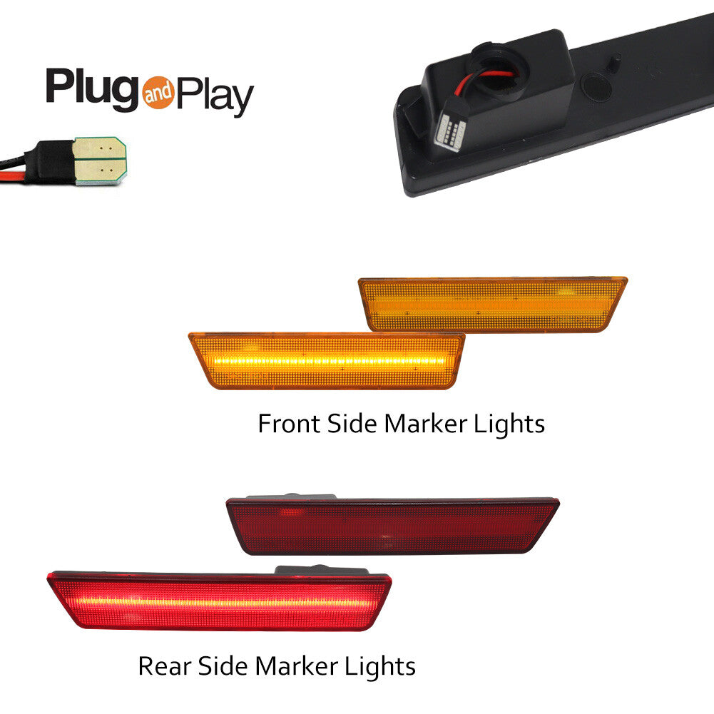 Amber/Red LED Side Marker Parking Lights 4-Piece Set for 08-14 for Dodge for Challenger