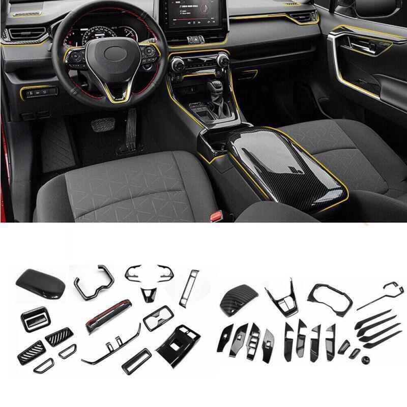 for Toyota RAV4 19-24 Carbon Fiber Interior Full Set Panel Moulding Cover Trims