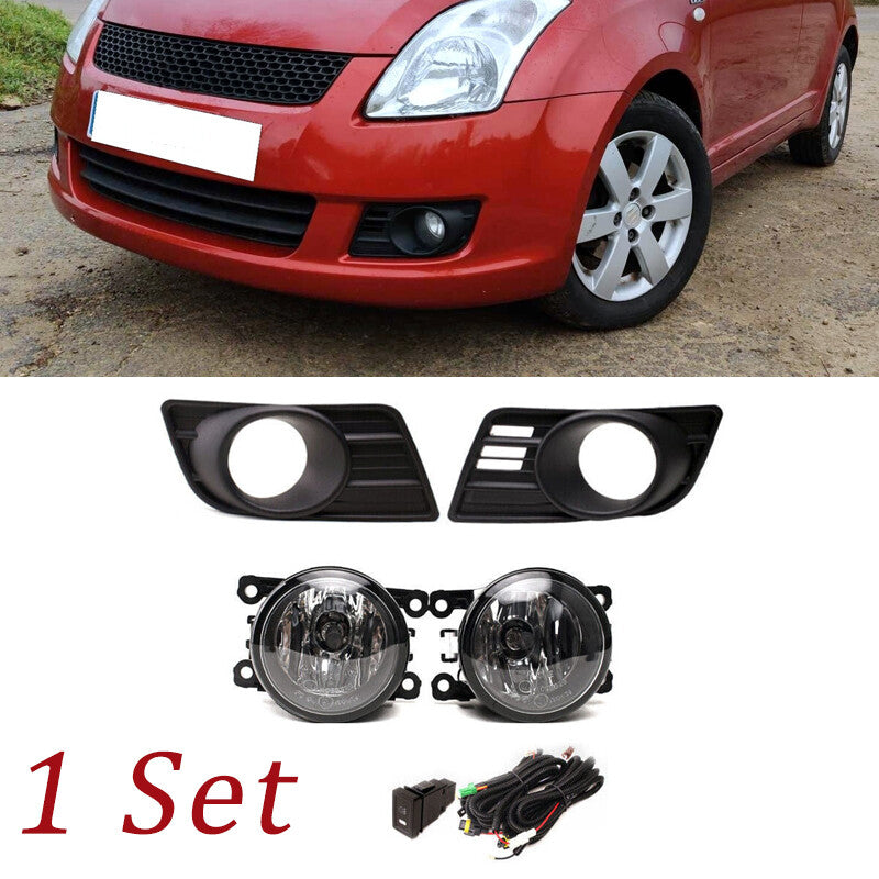 Set Front Fog Light + Fog lamp Bezel Cover for Suzuki for Swift 2007-2010 LH+RH