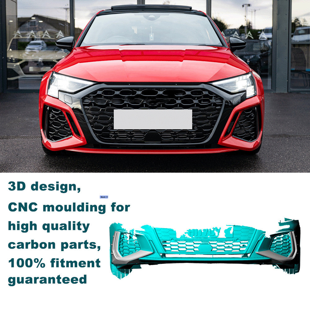 for Audi S3 RS3 8Y A3 Sline 2022-2023 REAL CARBON Front Bumper Canard Vent Fins