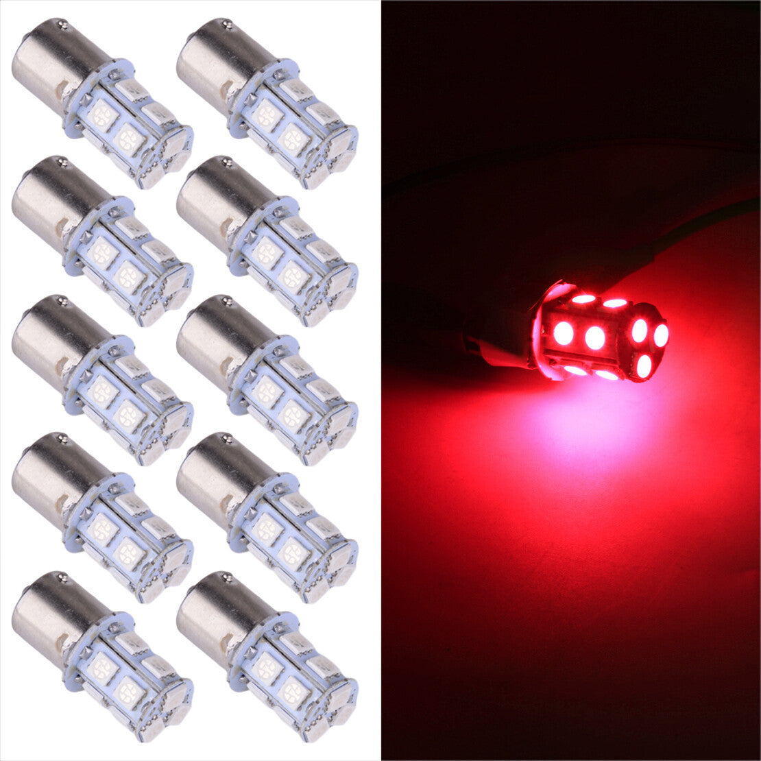 10x Red 2396 1156 1141 13SMD Car RV Camper Trailer LED Interior Light Bulbs 12V