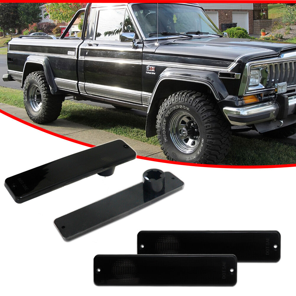 Smoked Lens Front + Rear Bumper Side Marker Light Housing Kit for Jeep J Series