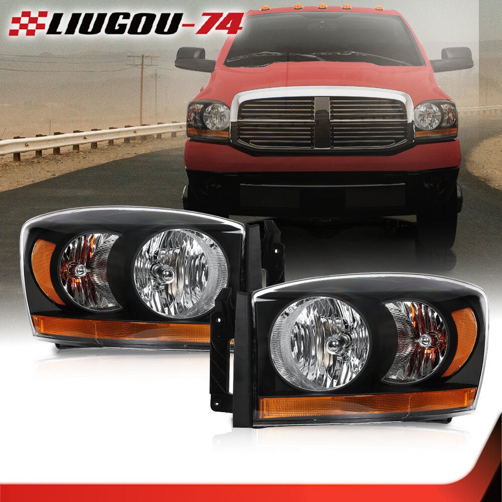 Suitable for 2006-2009 for Dodge for Ram 1500 2500 3500 headlight kit with chrome trim.