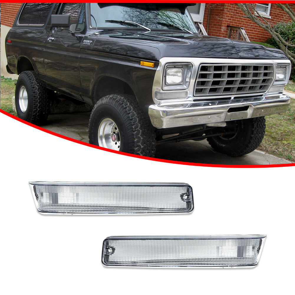 Transparent front turn signal light housing kit for 73-79 for Ford F-150 trucks and 78-79 Mustangs.