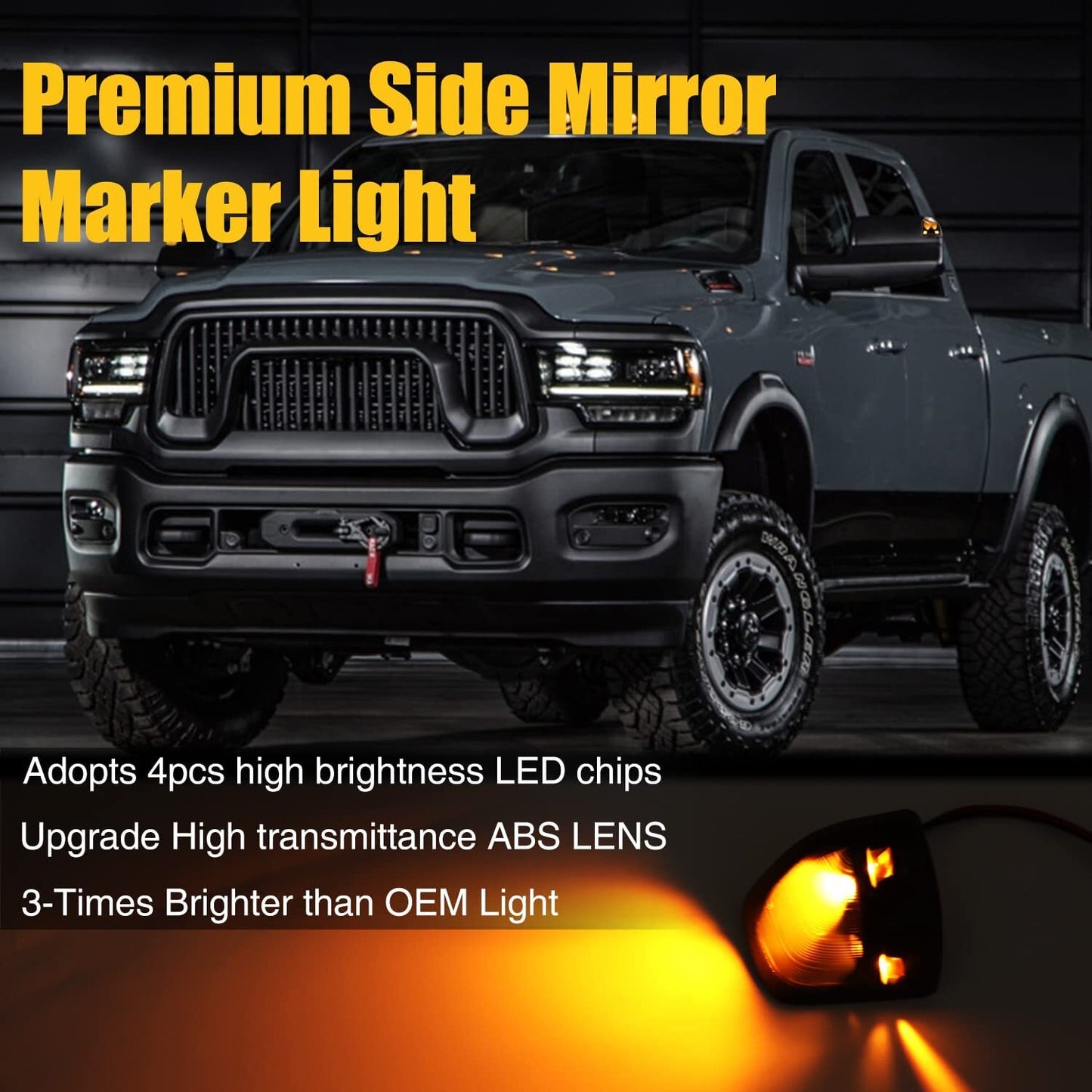 2x Smoke Lens Amber LED Side Mirror Turn Signal Light for Dodge for Ram 1500 2500