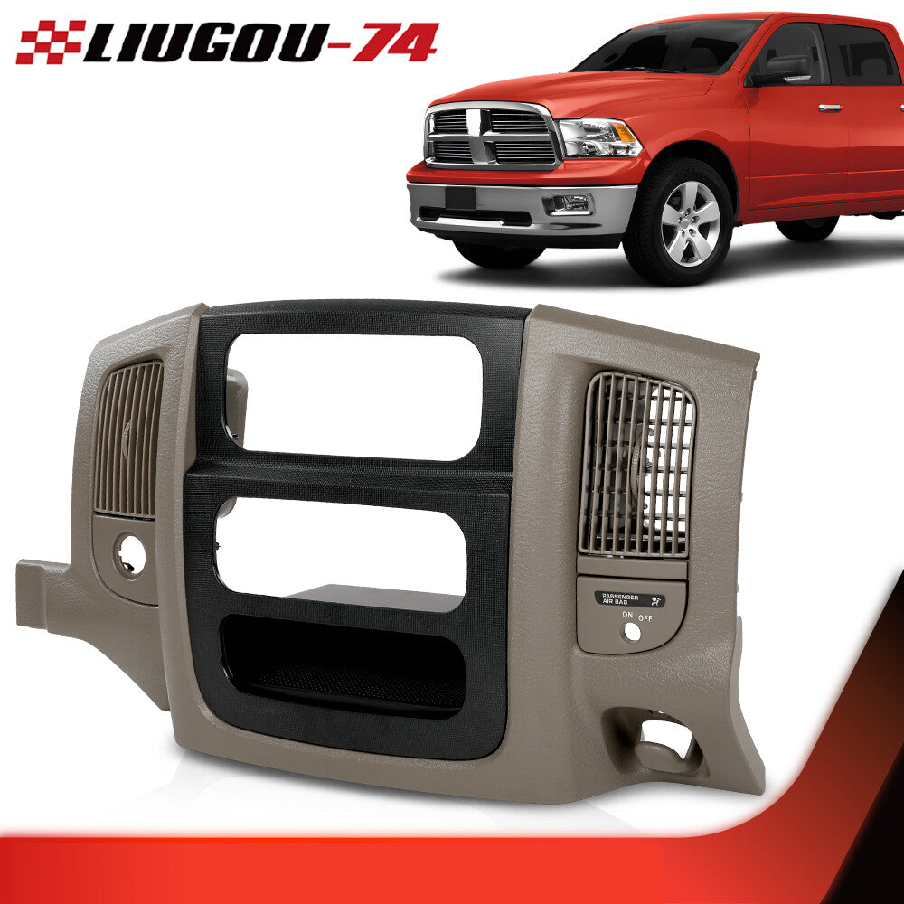 Suitable for 02-05 for Dodge for Ram Beige Dash radio bezel, climate trim panel, vents, and storage.