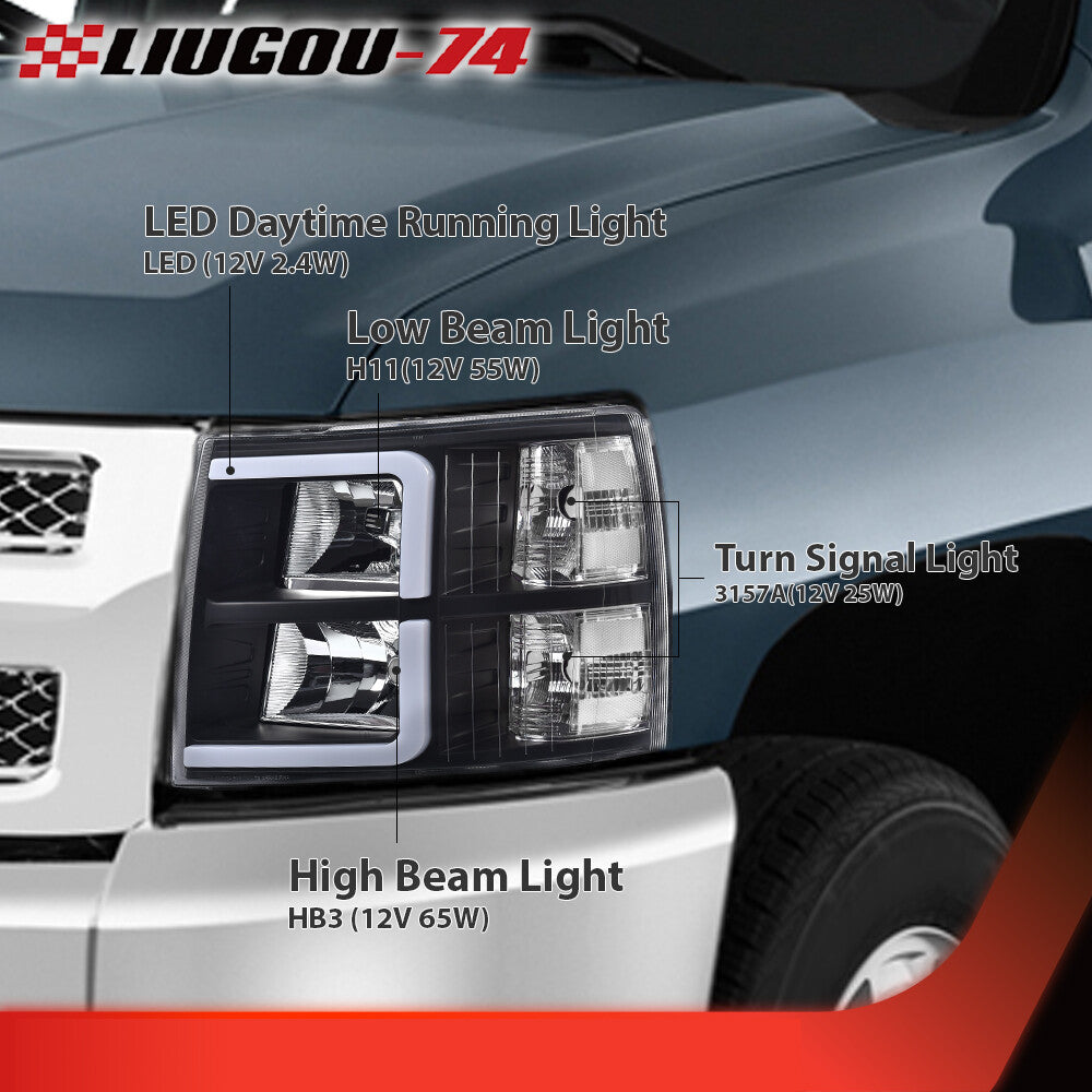 LED DRL strip-shaped black headlights suitable for 07-13 for Chevrolet Silverado 1500 2500