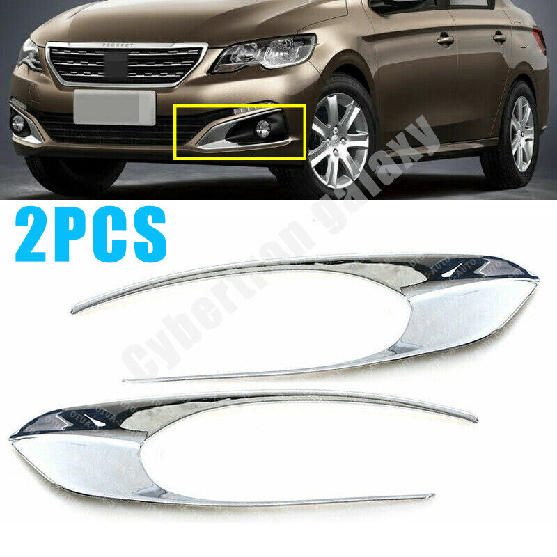 Pair for Peugeot 301 2017 ABS Mirror Chrome Front Fog Light Box Cover Trim