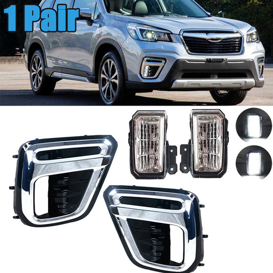 1Pair Front Fog Light + Fog Lamp Cover Bezel for Subaru Forester 2019-2021