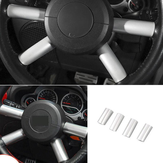 for Jeep for Wrangler JK 2007-2010 ABS Silver Steering Wheel Armrest Cover Decor 4PC