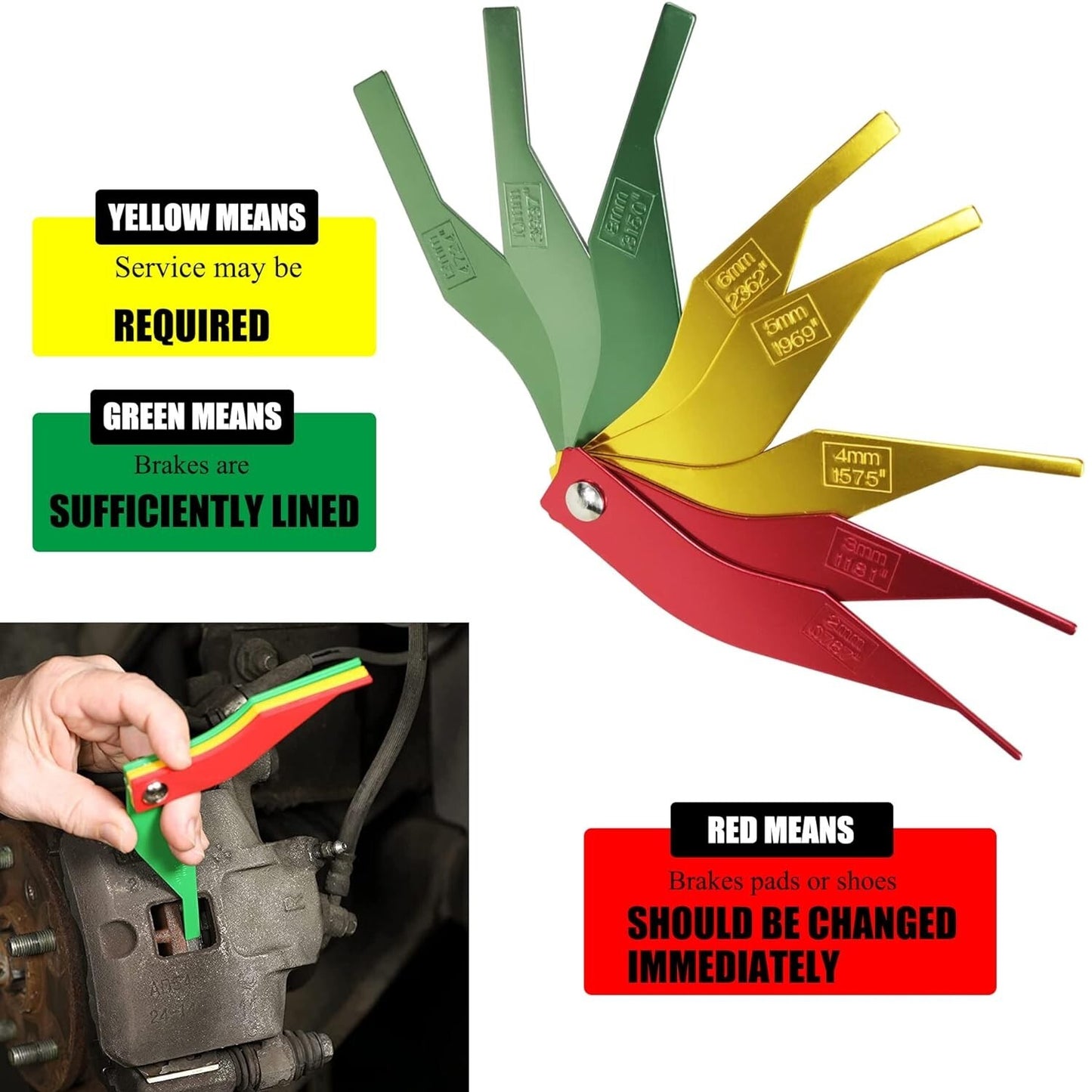 8-in-1 Metal Car Brake Pad Liner Thickness Gauge Measurement Tool