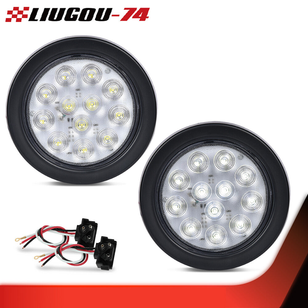 Suitable for trailer trucks, 4-inch clear lens, round 12 LED reverse backup taillight, 12V.