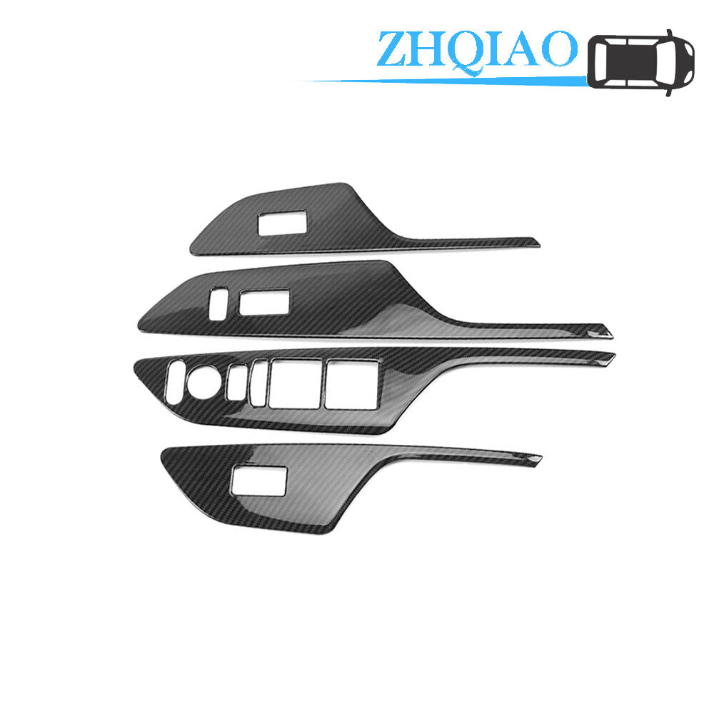 4PCS Carbon Fiber Metal Car Window Lift Switch Panel Trim for Honda for Civic 16-18