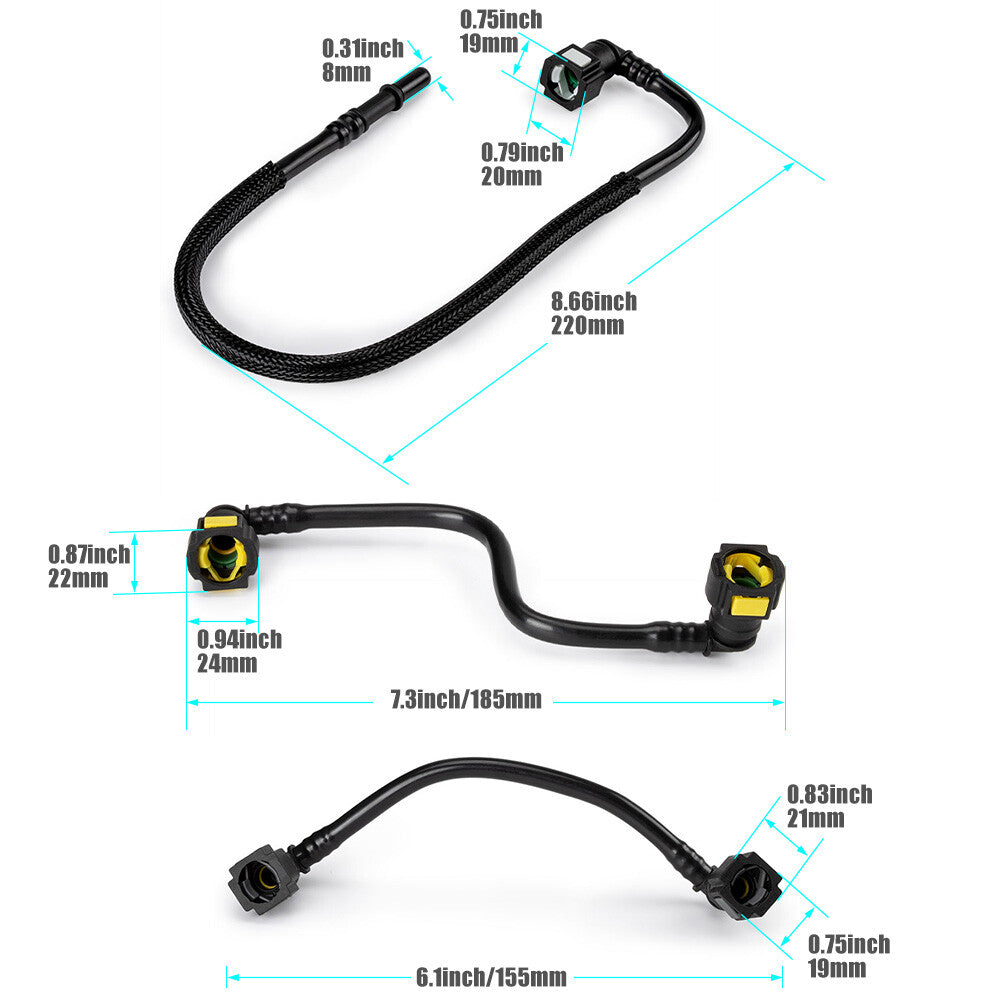 3 new fuel line hose kits (model 1634702864) for Mercedes-Benz ML350, ML430, ML55, and AMG.