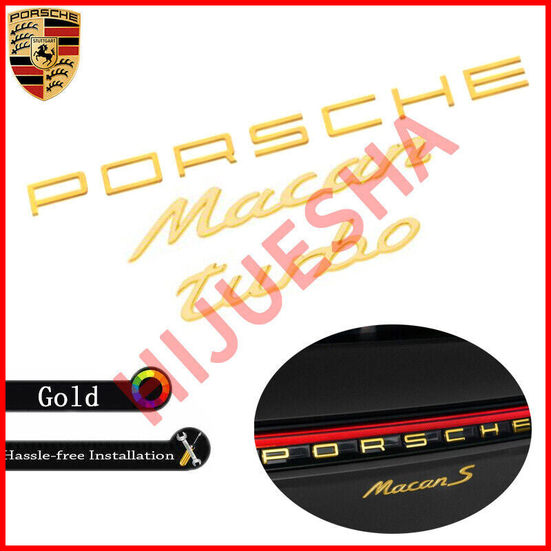 Gold for Porsche Macan Turbo Letters Rear Badge Emblem Set Look Deck lid