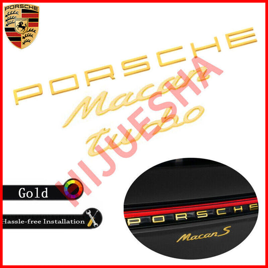 Gold for Porsche Macan Turbo Letters Rear Badge Emblem Set Look Deck lid