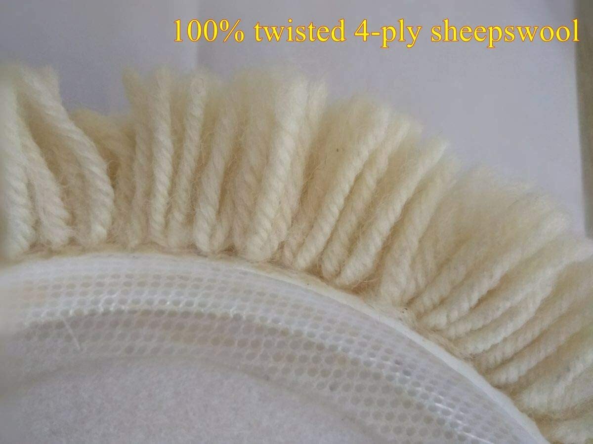 7-inch wool polishing pad with hooks and loops for compound cutting