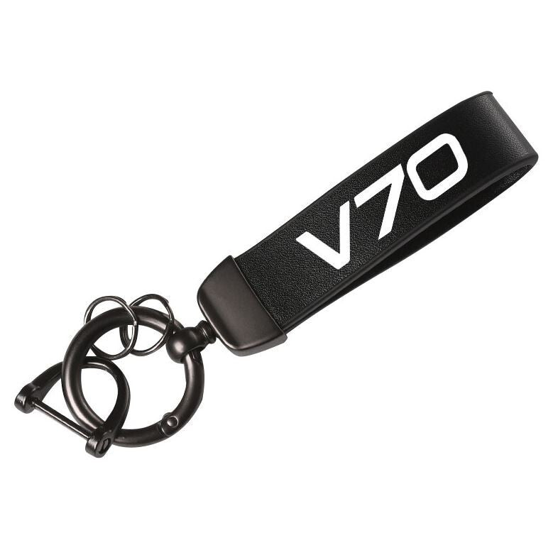 Black leather horseshoe buckle accessory for Volvo V70 car keychain/key ring.