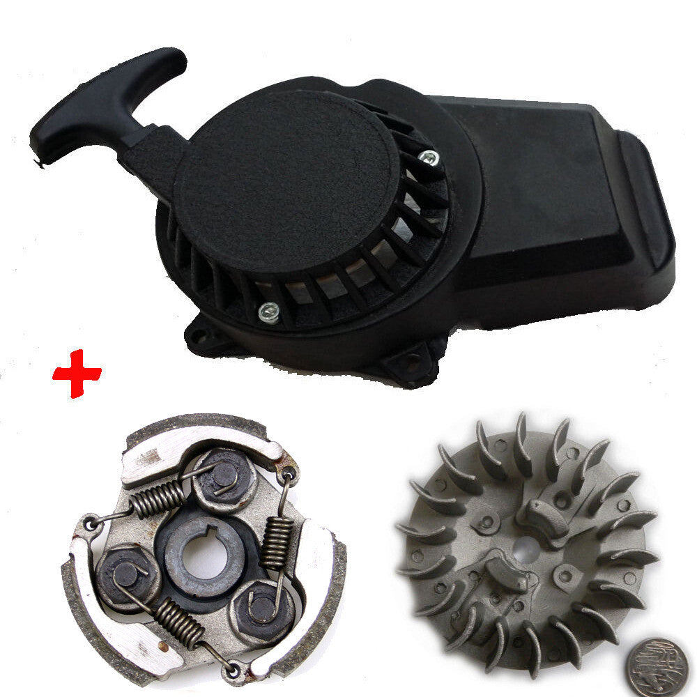 Pull Start Starter + Flywheel+ Clutch for 49cc 2 Stroke for Mini Motor Pocket bike