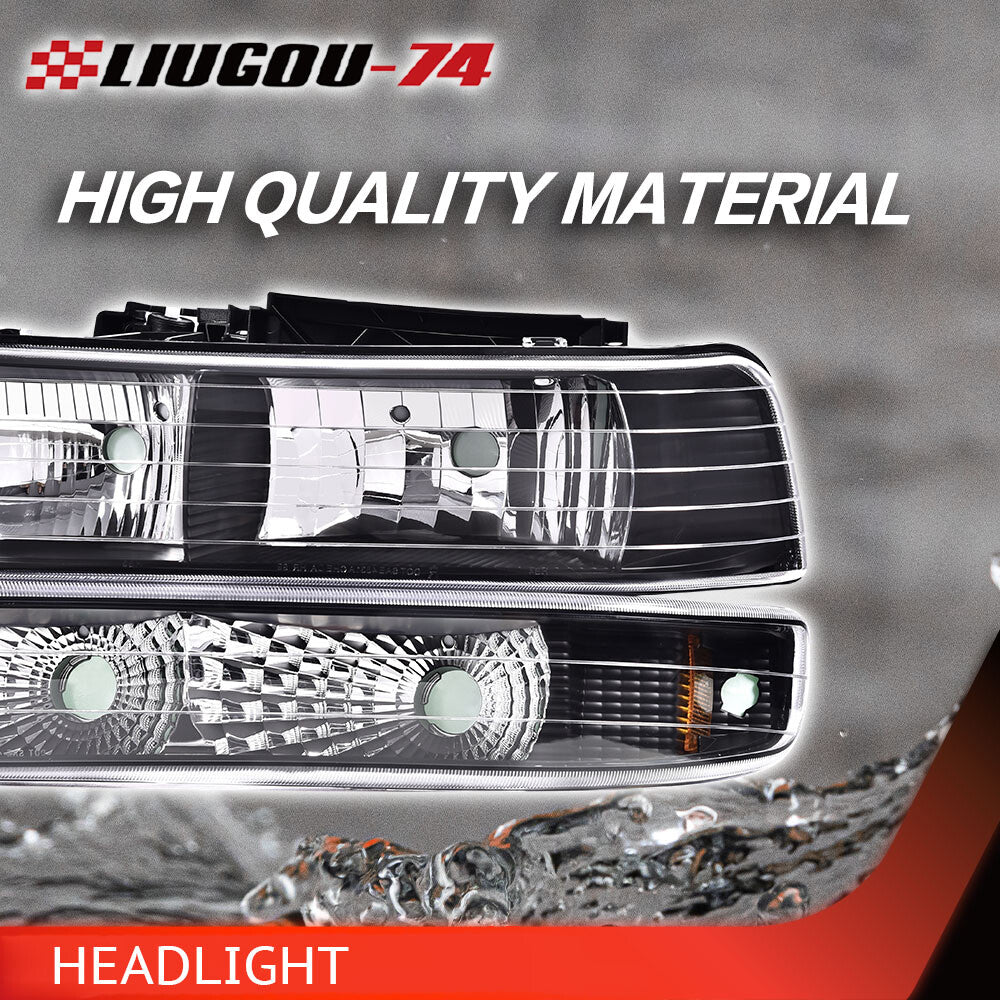 Suitable for 99-02 for Chevrolet Silverado Amber Corner Headlights and Anti-collision Lights with Black Housings