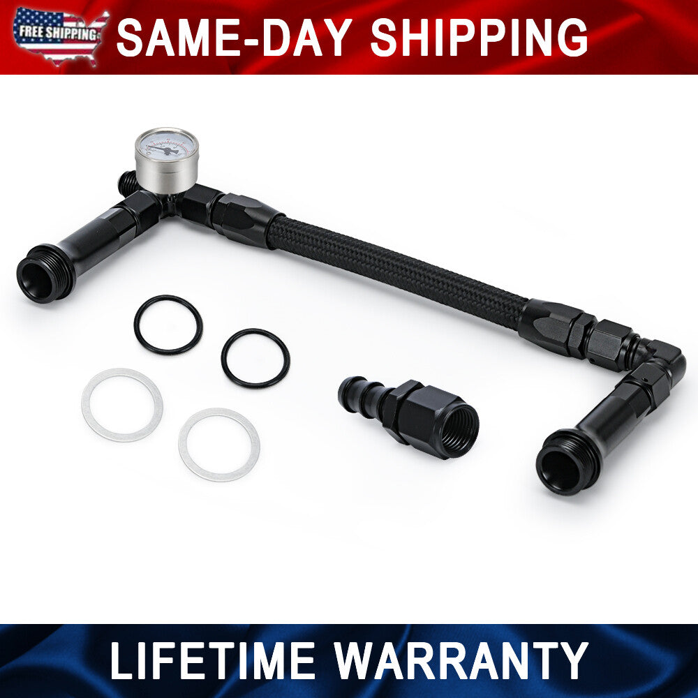 For Holley 4150 Double Pumper Chrome Dual-Feed Fuel Line WITH GAUGE AN6 Hose
