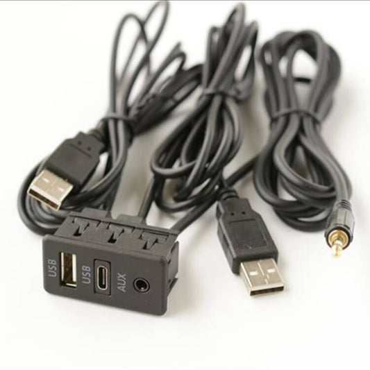 Car AUX Dual USB Port Panel USB Extension Cable Adapter 150CM Dash Flush Mount