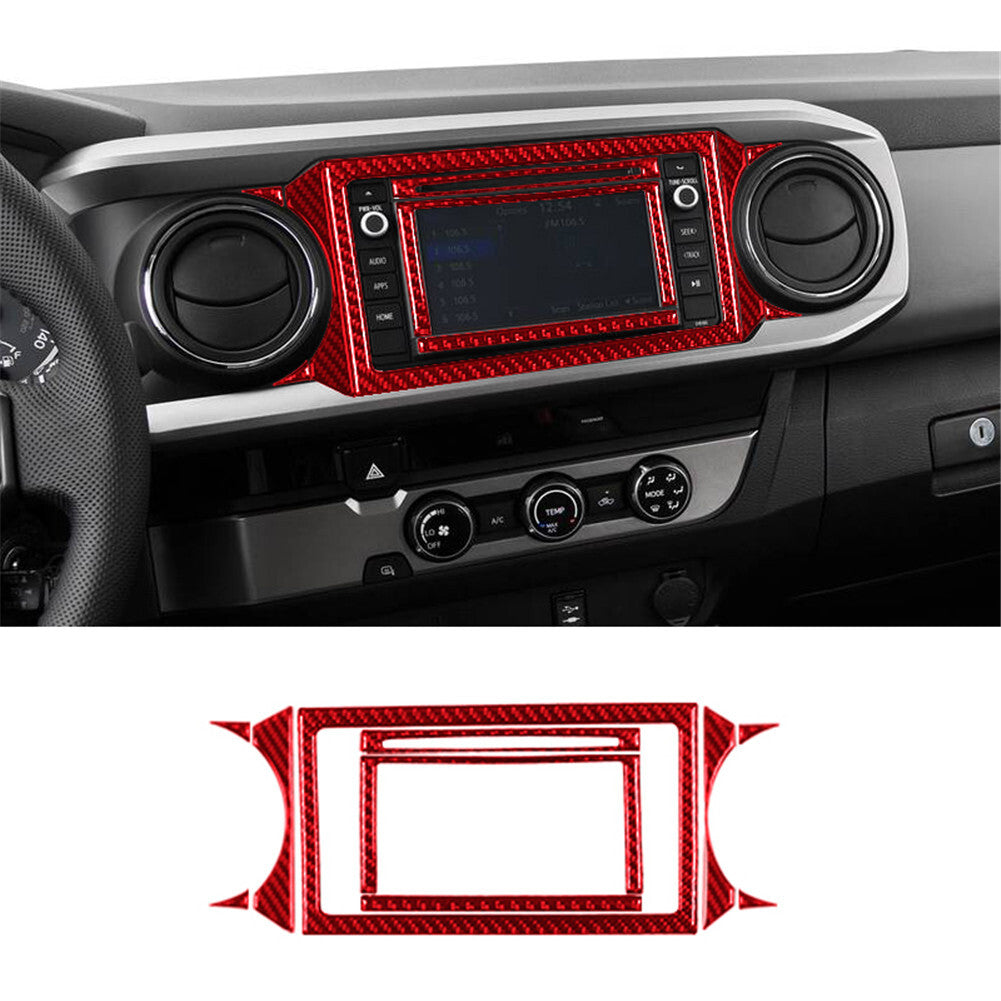 Red Carbon Fiber Radio Navigatio Frame Cover Trim for Toyota Tacoma 2016-2021