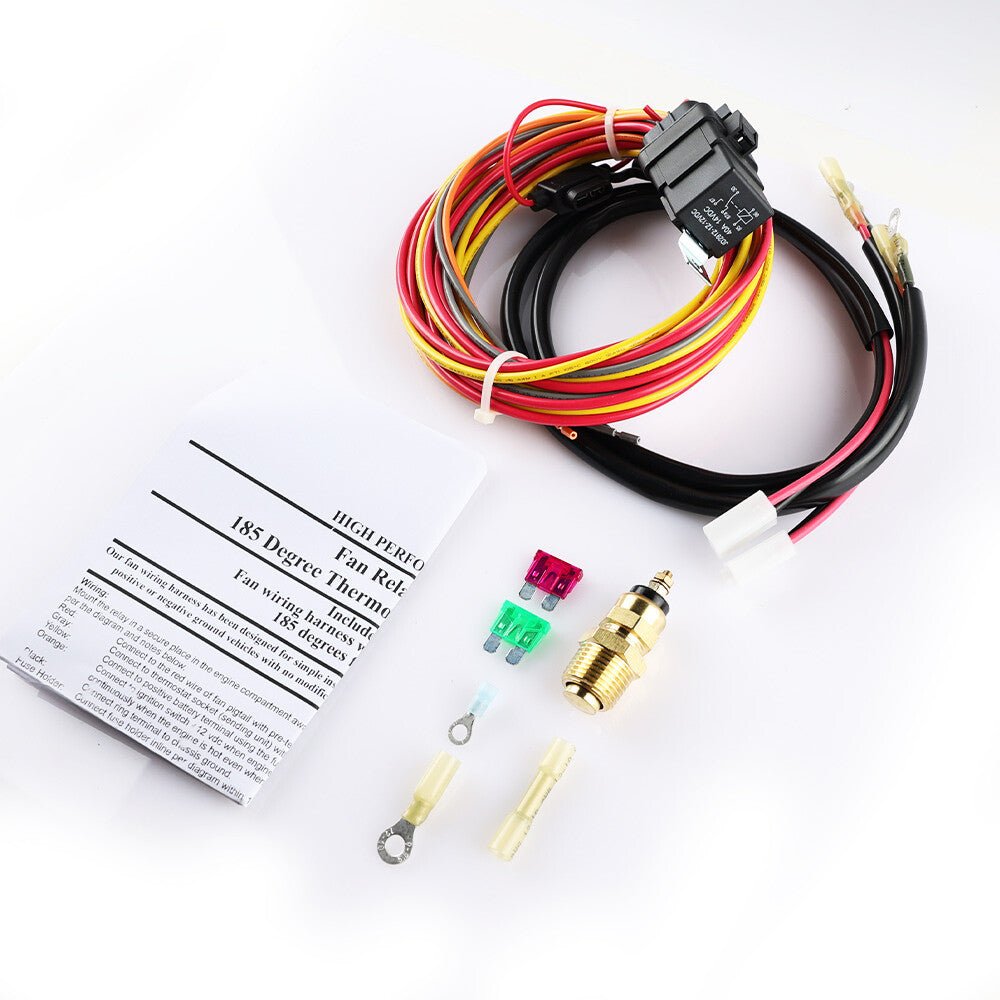 185 on/165off Thermostat 40A Dual Electric Cooling Fan Wiring Relay Install Kit