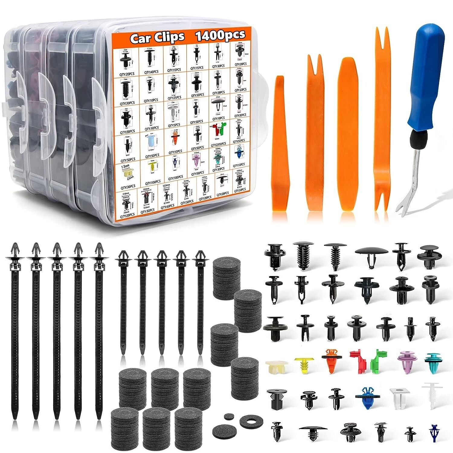 1400-piece pack of car push-type retainer clips, door panel trim clips, plastic rivet clips, bumper clips