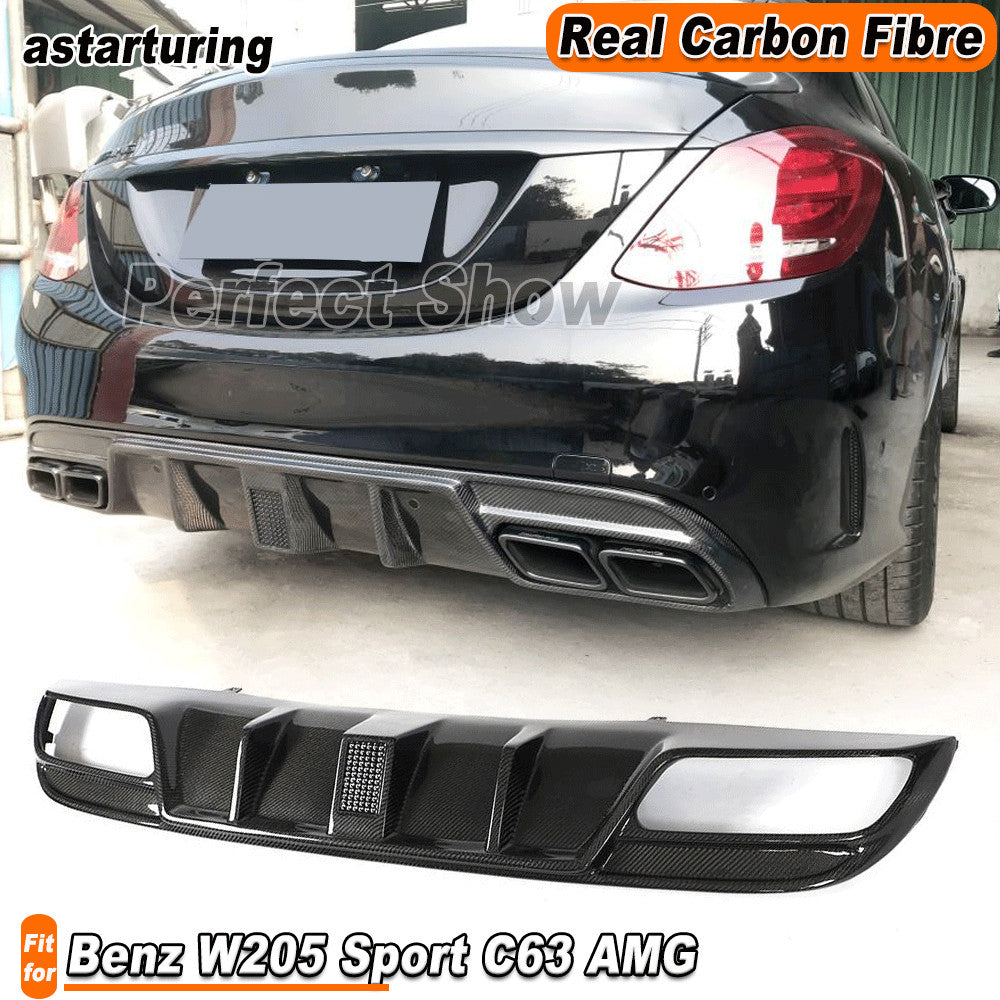 for Benz W205 Sport Bumper C63 AMG 2015-20 REAL Carbon Rear Bumper Diffuser Lip