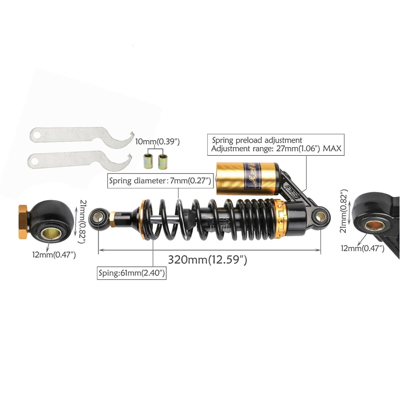 320mm Rear Air Shock Absorber for Harley Motorcycle Quad Dirt Bike Go Kart 540lb