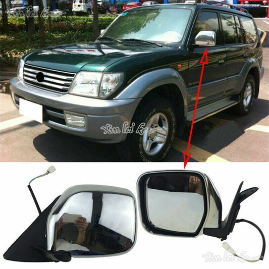 for Toyota Prado 90 1998-2002 Chrome ABS Side View Mirror Heated Replace Kit 2x