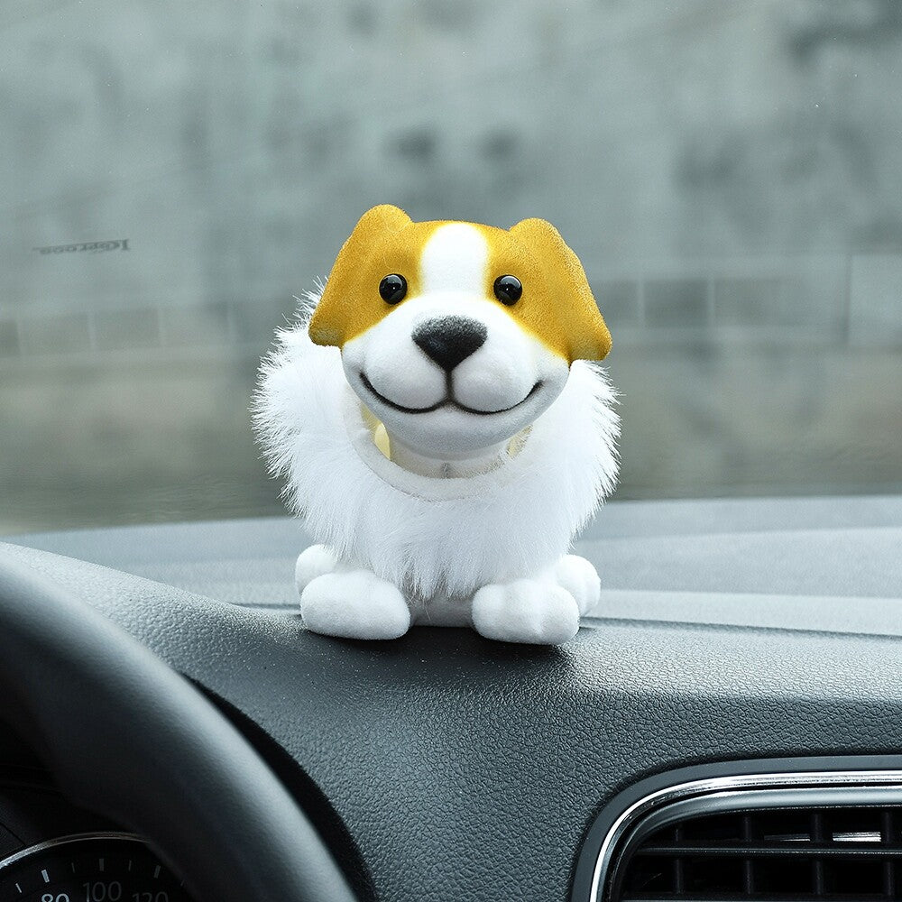 Orange Shaking Head Dog Cool Puppy Car Dashboard Interior Decor Yellow+White