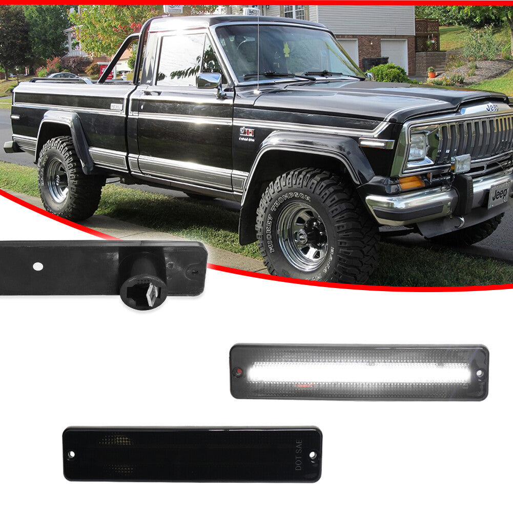 White LED F/R side marker lights for Jeep CJ5, CJ6, CJ7, CJ8, SJ Wagoneer, J10, J20