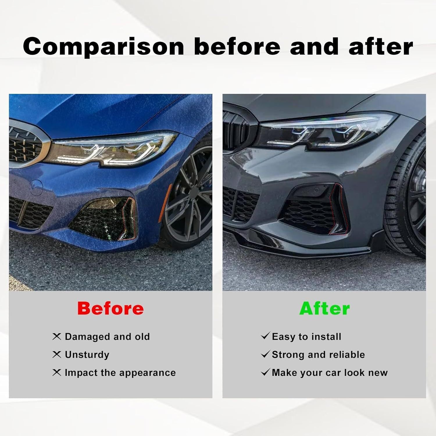Set 2 Front Bumper Side Grill Black Trim for BMW 3' G20 G21 M340i