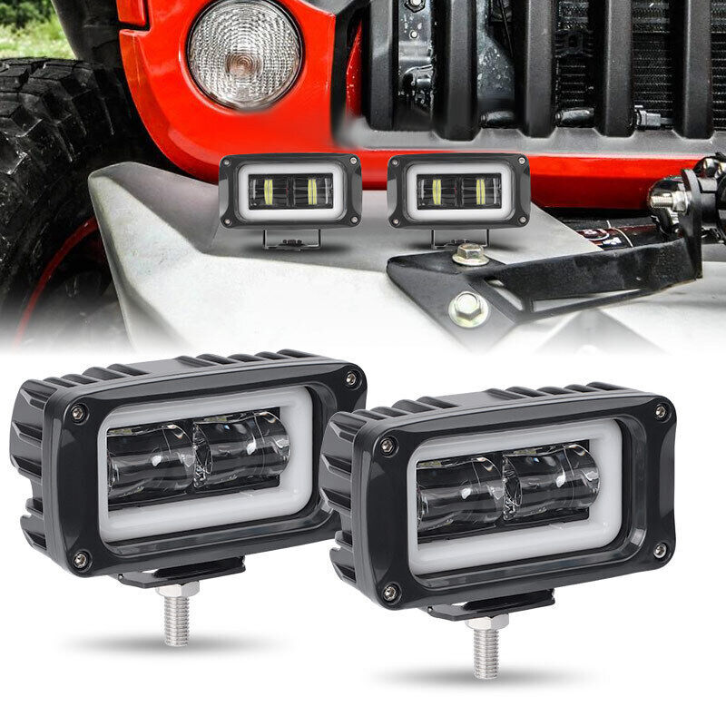 24in LED White Halo Angel Eye Work Light Bar Pods Driving Fog Offroad SUV ATV