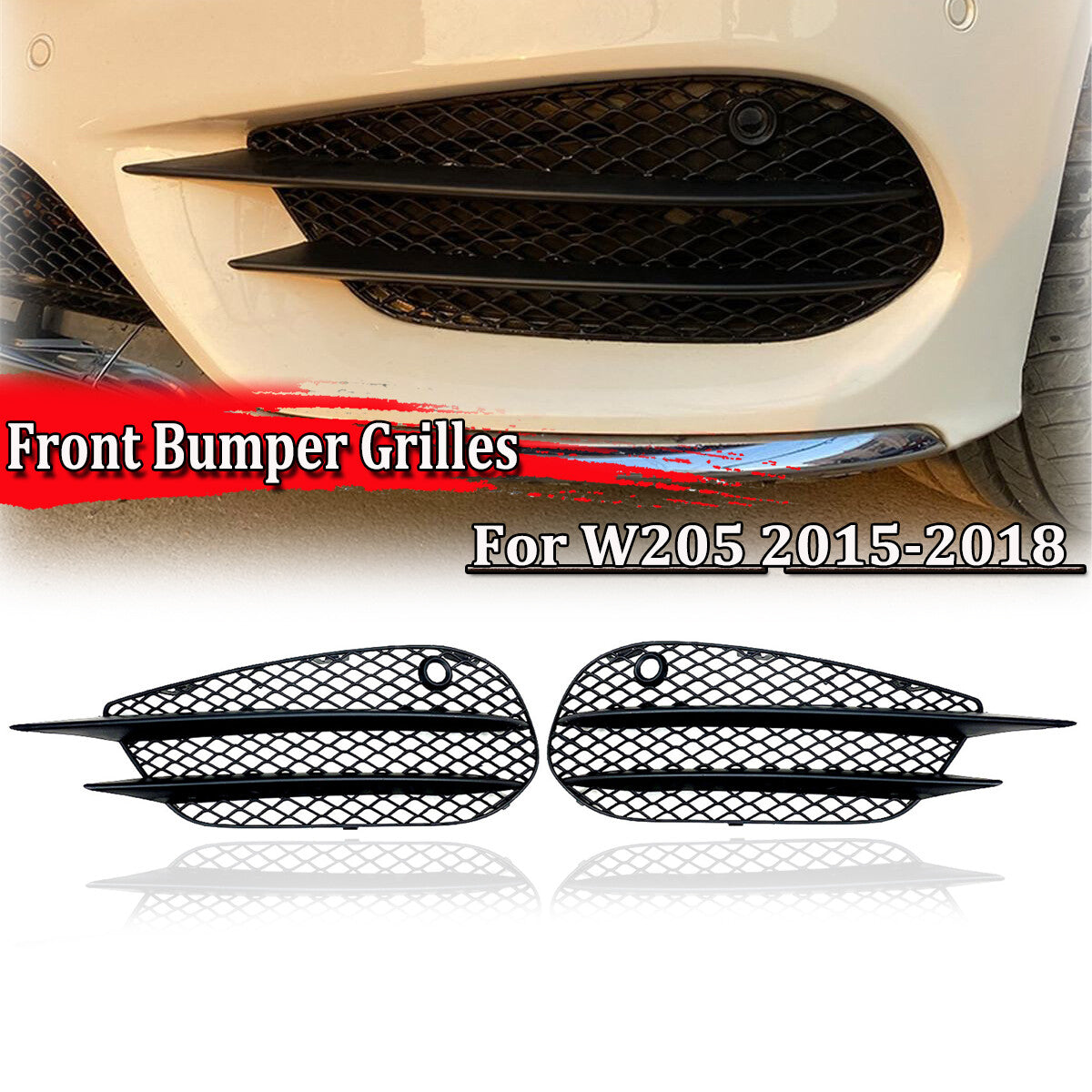 Pair Air Vent Bumper Fog Light Grill Cover for Mercedes-Benz W205 C43 15-18